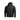 Black zip-up puffer jacket with hood and stand collar