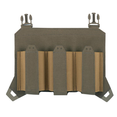 Tactical magazine flap with four pouches, olive outer panel and tan inserts