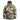 Green and brown camouflage parka with hood and front zipper