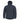 Navy parka with hood, front zipper, and side utility pockets