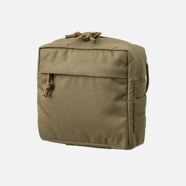 Admin pouch for chest rig, tan fabric with top loop and front seam panel.