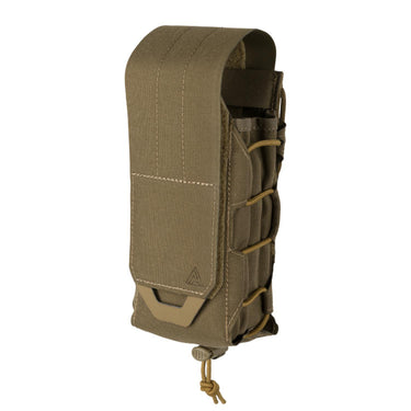 Coyote Brown tactical rifle pouch with front loop panel and retention flap