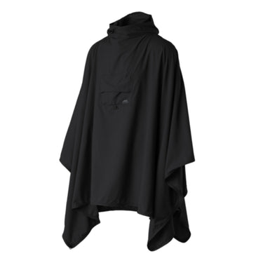 Hooded scarf poncho in black with front pocket detail and gathered hood