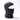Dark gray/black balaclava with face opening and fold-over neck cover, three-quarter side view