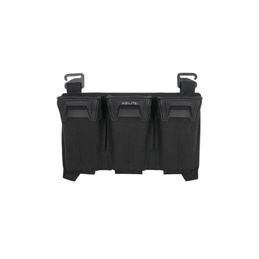 Triple magazine pouch, black with three open pockets and two top mounting hooks