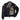 Black flight jacket with zip front, stand collar, ribbed cuffs, and sleeve patches