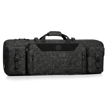 Black rifle bag with padded handle, front webbing and side straps