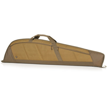 Flat dark earth padded hunting rifle case with carry handle and full-length zipper