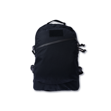 Black mini day backpack with top handle and front zip pocket