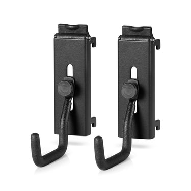 Obsidian black adjustable J-hooks, 2-pack with rubberized grip holders on wall rack
