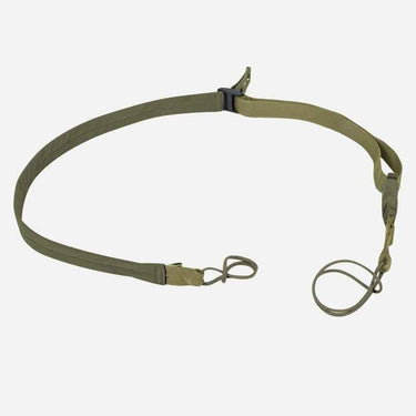 Olive carbine sling with adjustable webbing and metal ring attachment