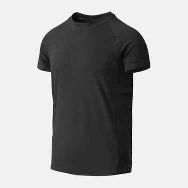 Black quick-dry crew neck T-shirt with short sleeves and side pocket