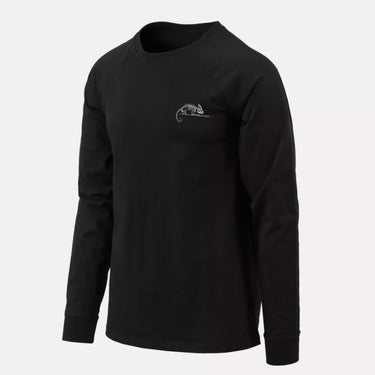 Black long-sleeve logo T-shirt with small chest graphic