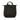 Black patterned tote bag with top handles and drawstring closure