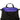Black patterned tote bag with blue interior panel and zip-top opening
