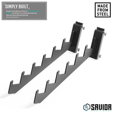 Black slant-arm wall clothes rack with U hooks, steel 2-pack mounts