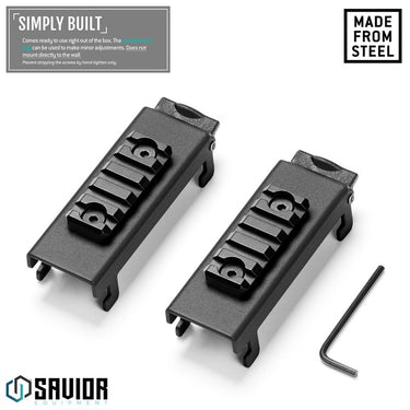 Dark gray picatinny rail wall rack pieces with hex bolts and installation hex key