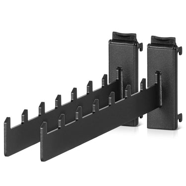 Obsidian black straight arm wall clothes rack brackets with hanging pegs, pair