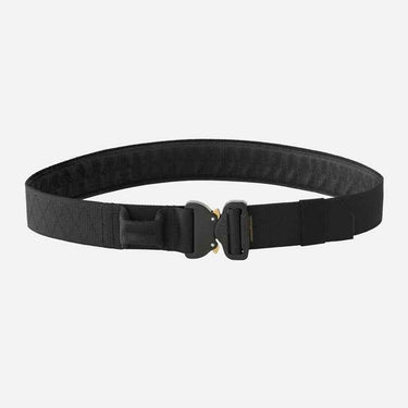 Black tactical rescue/gun belt with hook-style buckle and webbing strap