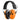 Electronic ear protection headphones with orange and black ear cups and mesh headband