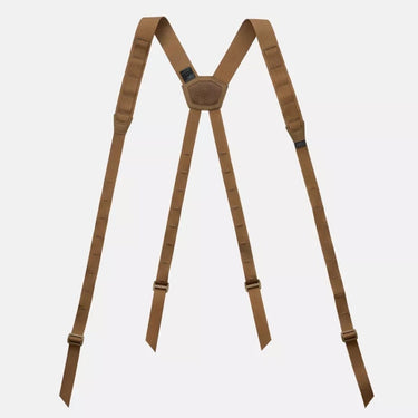 Coyote brown competition belt suspenders with adjustable webbing and quick clips