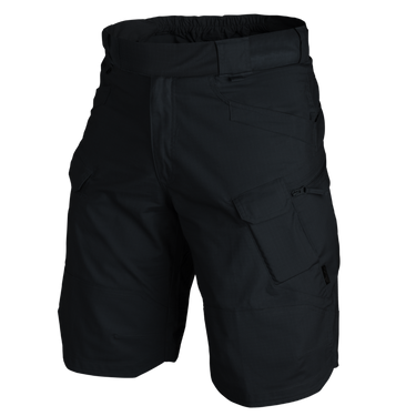 Men's black ripstop cargo shorts with elastic waistband and side pocket