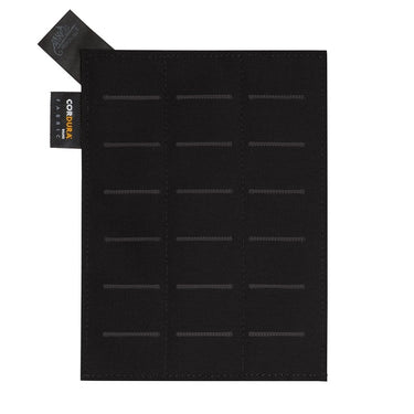 Black MOLLE adapter insert with 3-column webbing slots grid
