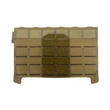 Coyote brown plate carrier back flap adapter with contrasting dark center panel