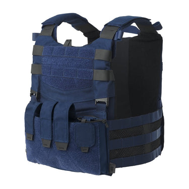 Sentinel blue tactical plate carrier vest with MOLLE pouches and black panels