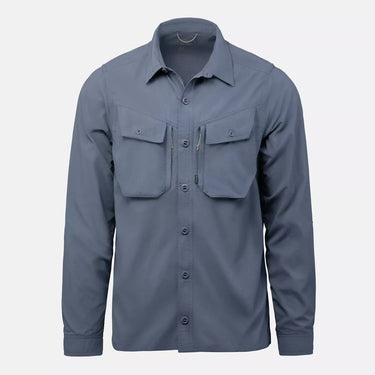 Dark steel blue long-sleeve jungle shirt with two chest flap pockets