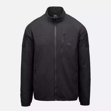 Black lightweight jacket with full front zipper and stand collar