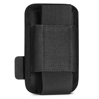 Rifle magazine holder pouch, single-slot side view in dark grey with black elastic