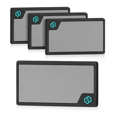 Magnetic writable ID patches: gray write surface, black frame, teal icon