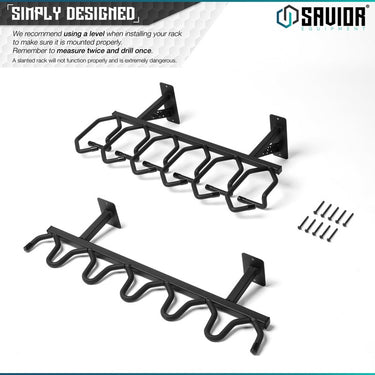Black 6-slot rifle wall rack with curved gun hooks and mounting brackets