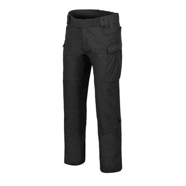 Black ripstop tactical pants with adjustable belt loops and cargo pockets
