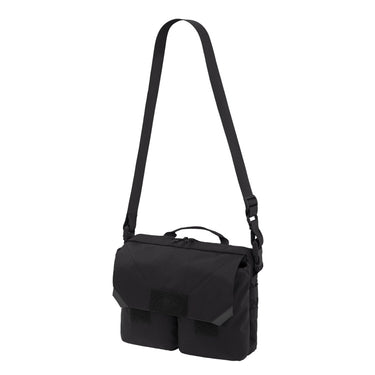 Shoulder bag with flap and MOLLE-style front straps, black