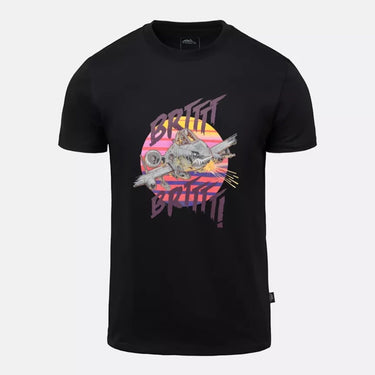 Black crew-neck T-shirt with colorful BRITTT graphic on the front