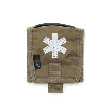Medical kit pouch in coyote brown with white cross patch and reinforced edges