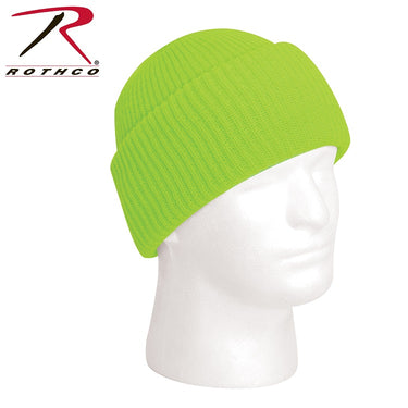 Safety green ribbed acrylic watch cap with fold-up cuff
