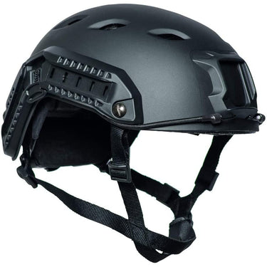 Sturm US Army paratrooper helmet with rail, matte black shell and chin strap