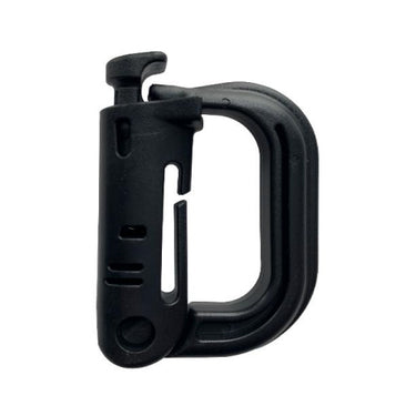 Black Grimloc carabiner with locking gate and keyring-style strap loop