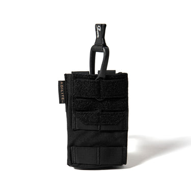 Black single MOLLE magazine pouch with top loop and two-piece front pocket