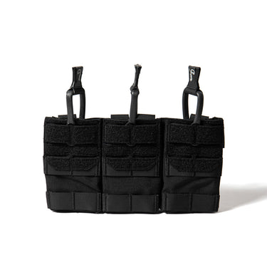 Black triple MOLLE magazine pouch, front view with MOLLE webbing