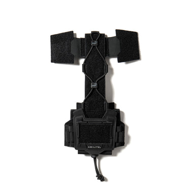 Black tactical helmet accessory platform with top mounting straps and front panel