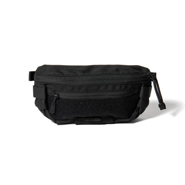 Black hanger pouch with front zipper and side pull tab