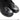 Black leather training boots close-up with lace eyelets and rounded toe