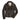 Dark brown leather peacoat with stand collar and double-breasted button front