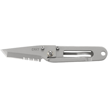 CRKT folding knife with serrated edge, gray handle