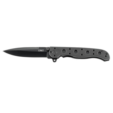EDC folding pocket knife with spear point blade, black handle with grip holes