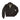 Brown leather zip-front jacket with flap chest pockets, stand collar, ribbed cuffs
